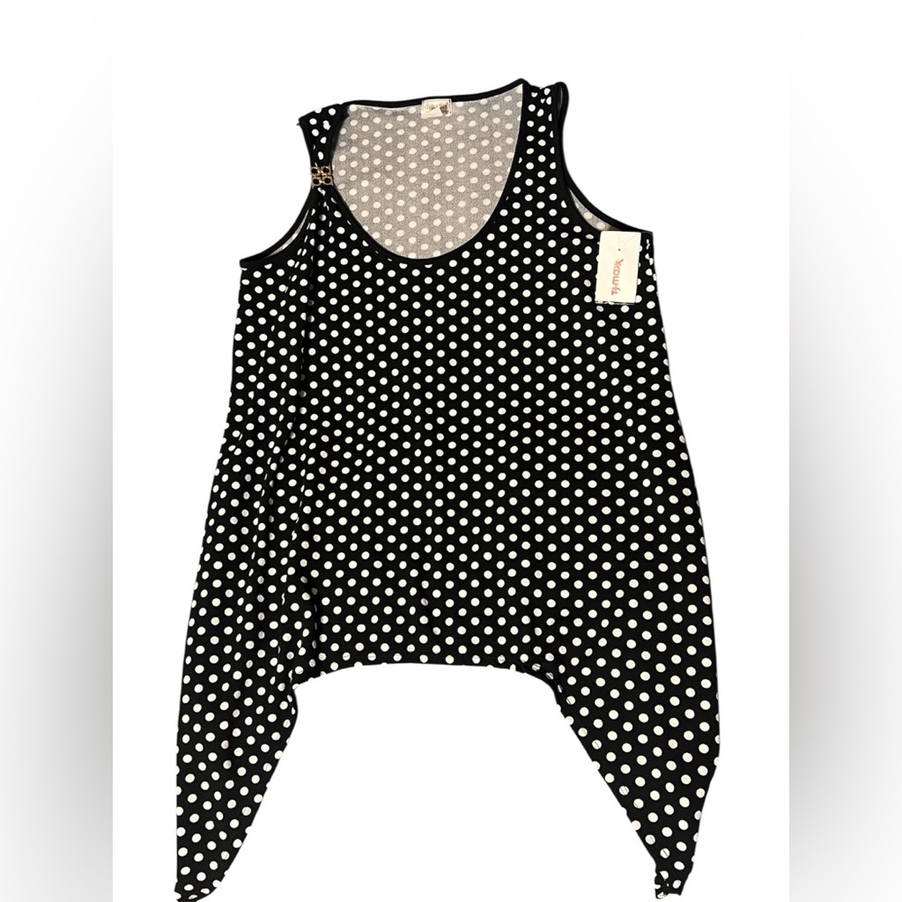 dstudio Women's Black & White Polka Dot Sleeveless Tank Top - High-Low Hem - NWT